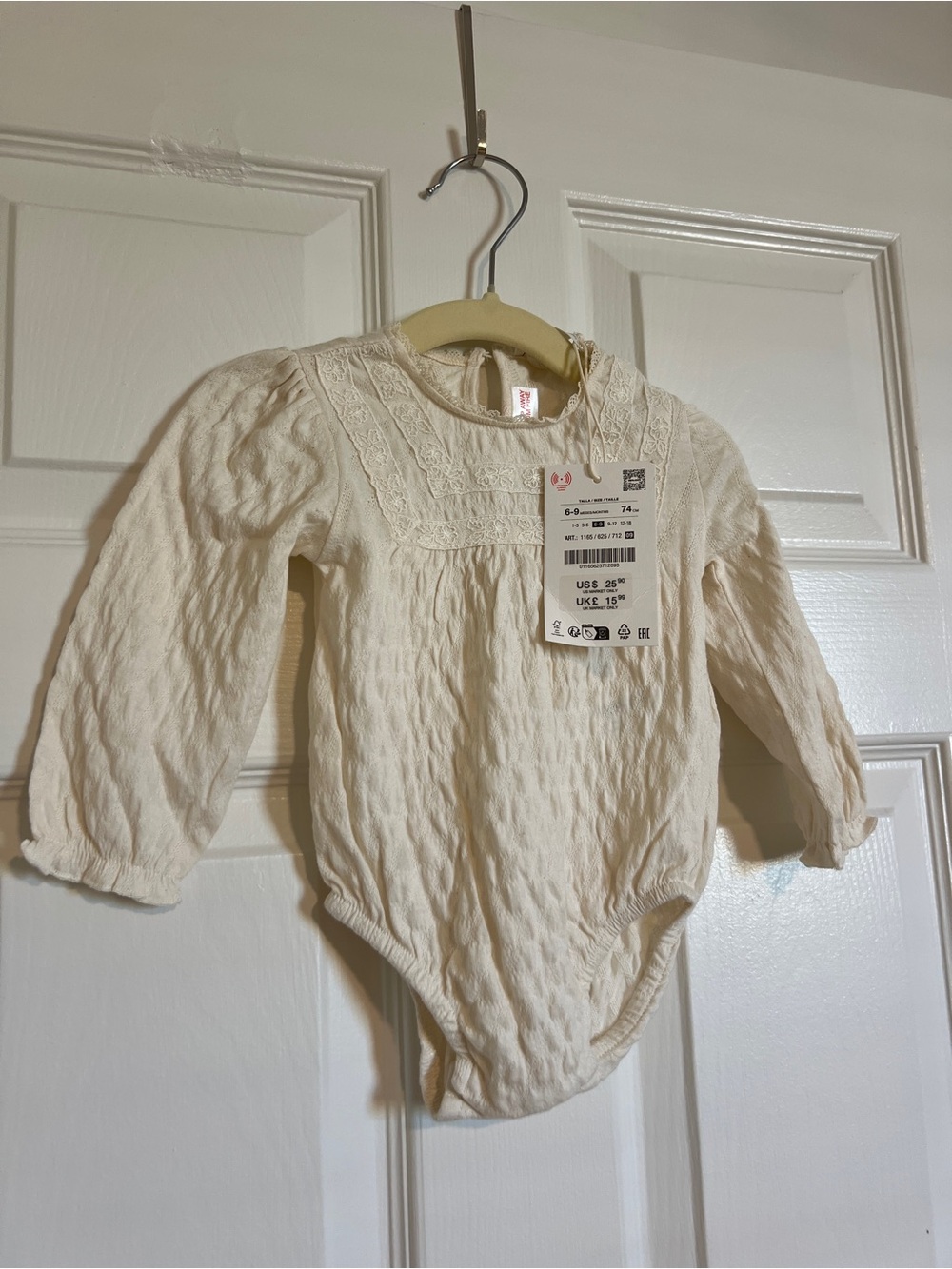 Zara Baby Girl Cream Lace-Trim Long Sleeve Onesie NWT